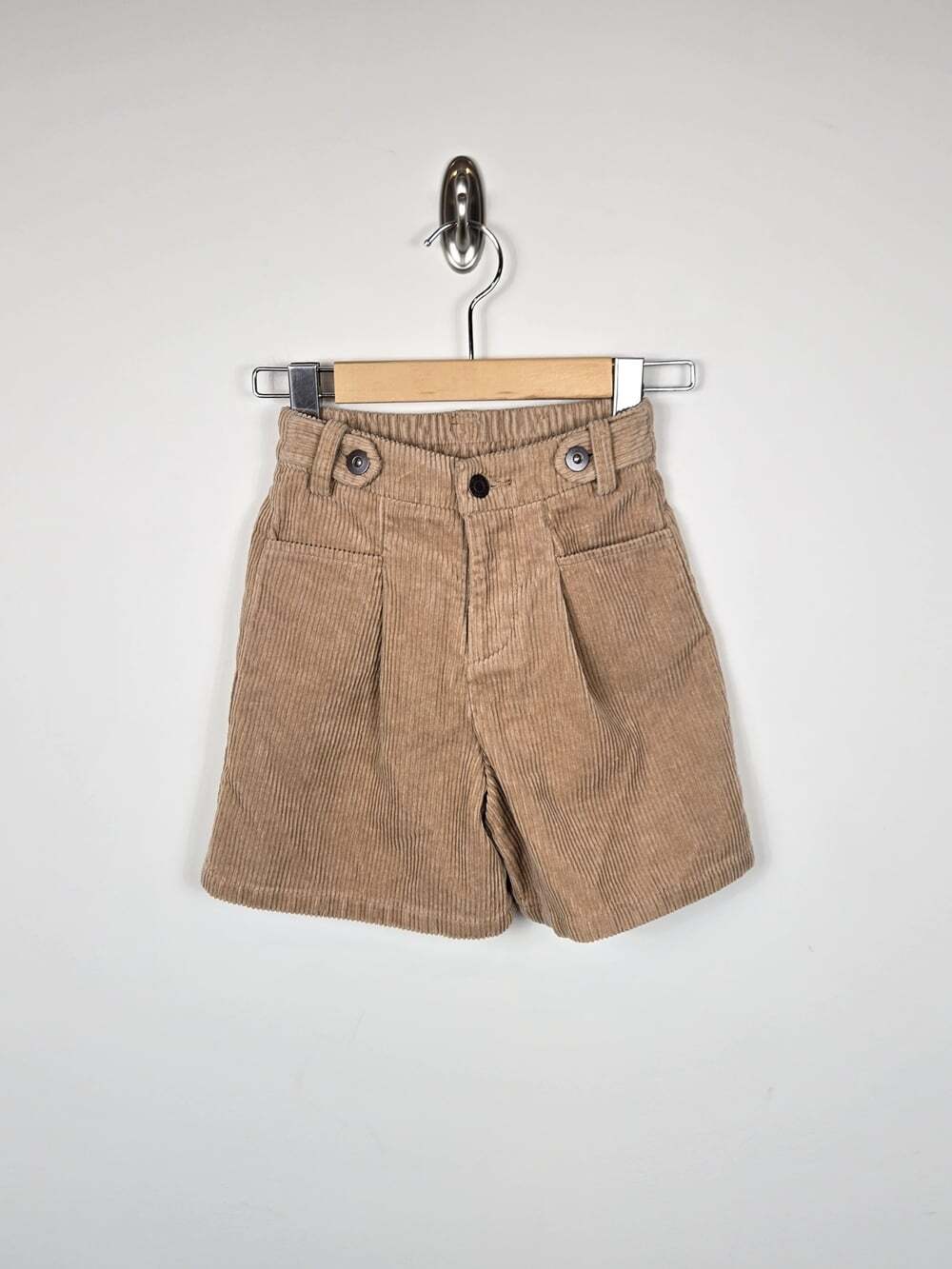 Zara Girls Size 7 Tan Corduroy Pleated Shorts High Waist Academia - Picture 2 of 7